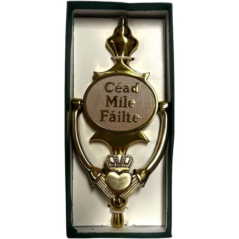 Brass Cead Mile Failte Oval Claddagh Door Knocker with Irish Symbolism