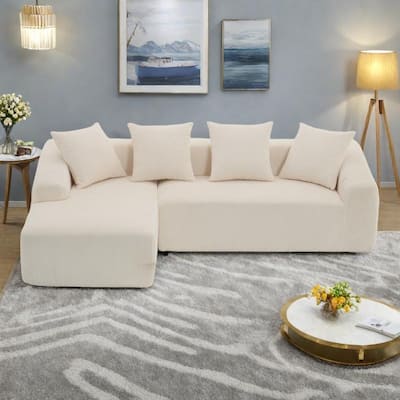 101.6" Corduroy L-Shaped Sectional Sofa with Chaise Lounge and 4 Pillows