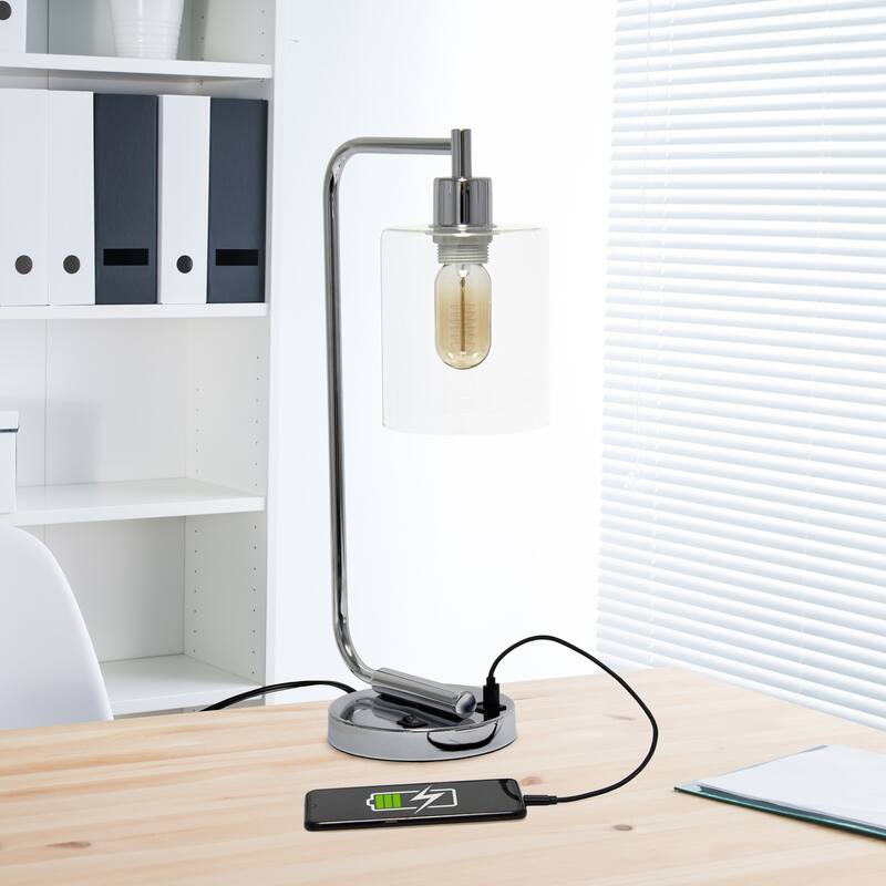 18.8 in. Chrome Finish Table Lamp with Clear Shade, Desk Lamp for Writing and Computer Desks