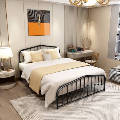 Traditional Metal Bed Frame-Black-Industrial