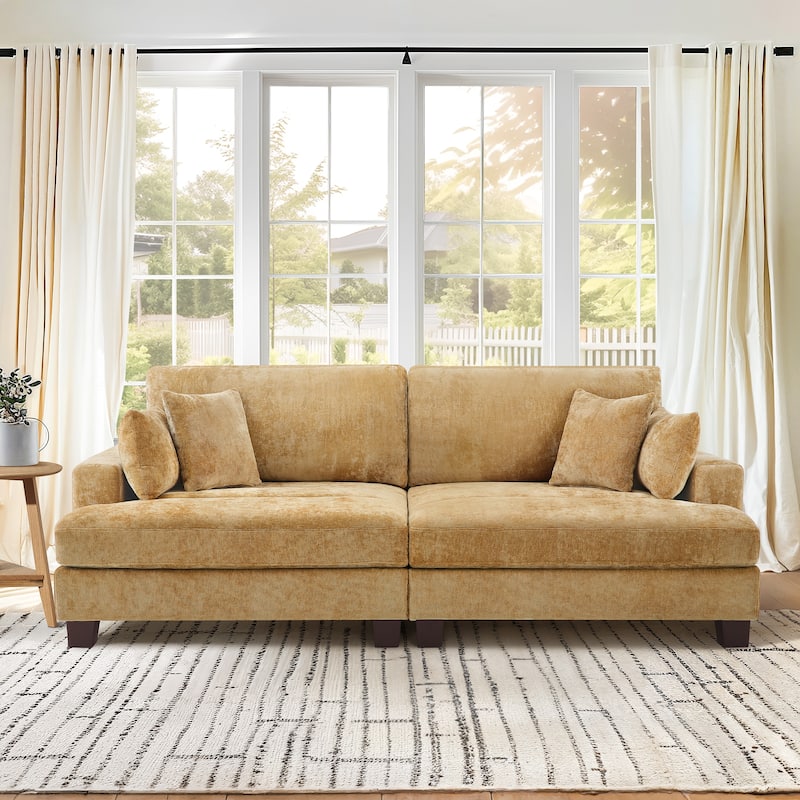 87-in Modern 3-Seater Upholstered Sofa Couch Chenille Design for Living Room