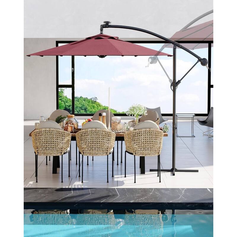 10FT Offset Umbrella with Cross Base, Fade Resistant Canopy Large Patio Umbrella with 360-degree