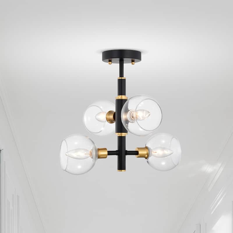 Silvia Semi Flush Mount Ceiling Light Matte Black and Brass Finish 4-Light - N/A