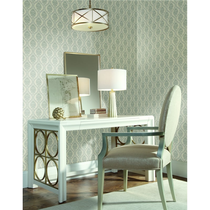 Fullerton Taupe Sure Strip Prepasted Damask Petite Ogee Wallpaper Covers about 56 sq. ft.