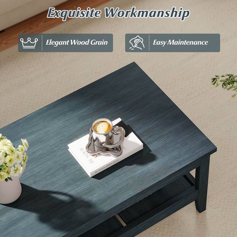 Costway 2-Tier Rectangle Center Table with Slatted Storage Shelf & - See Details