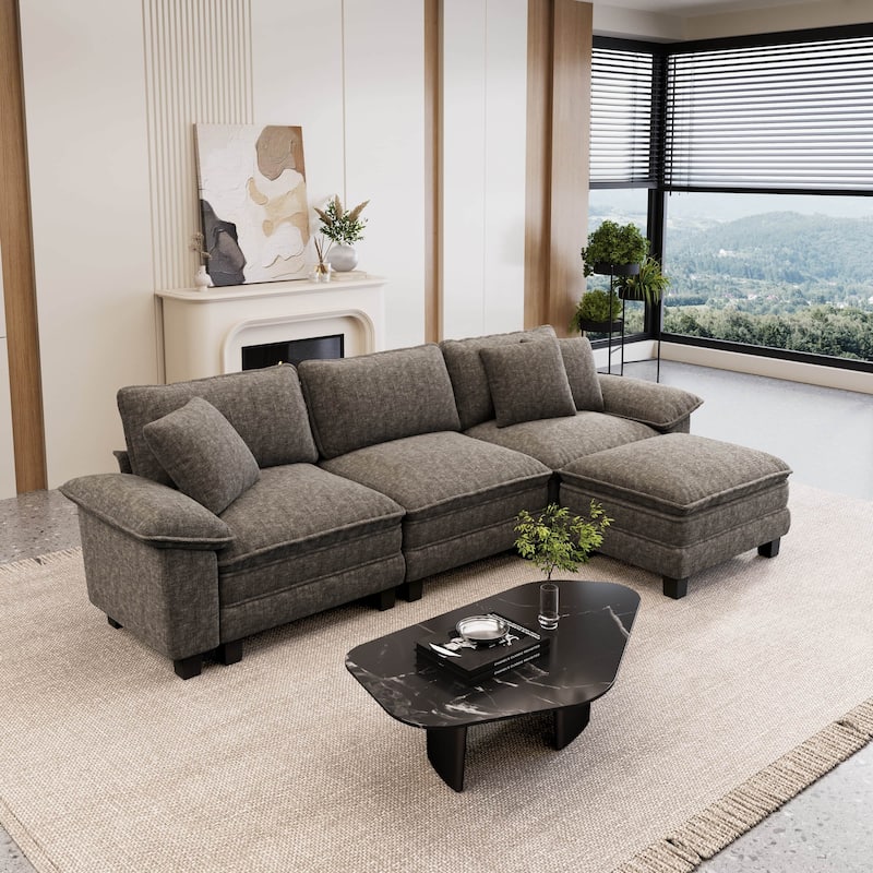 MAISON ARTS Modular Cloud Sectional Sofa, Comfy L- or U-Shaped Couch with Ottomans & Pillows, 4–6 Seat Living Room Sofa - Smoky Grey ( 4 Pieces ) - Reversible