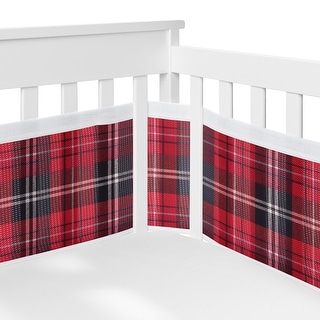 Sweet Jojo Designs + BreathableBaby Breathable Mesh Crib Liner Pad Red Plaid Boy -Tartan for Woodland Rustic Patch Collection