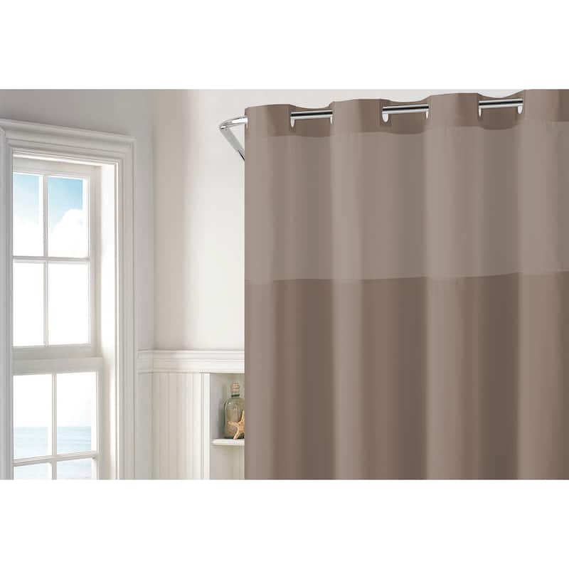 Hookless Plainweave 3-in-1 Shower Curtain with Sheer Top Window, Flex-on Rings & PEVA Liner