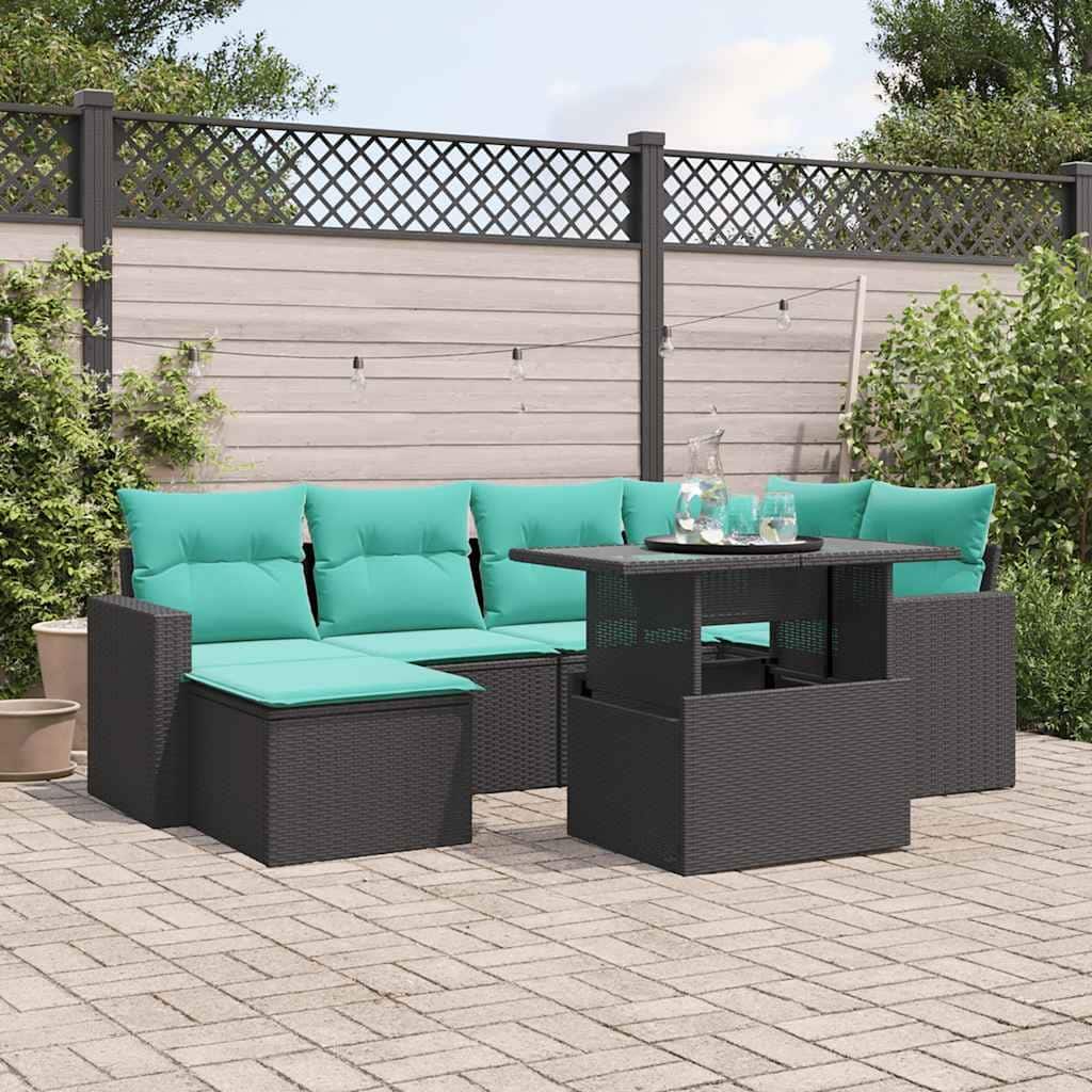 vidaXL Patio Sofa Set with Cushions and Table Outdoor 7 Piece Poly Rattan