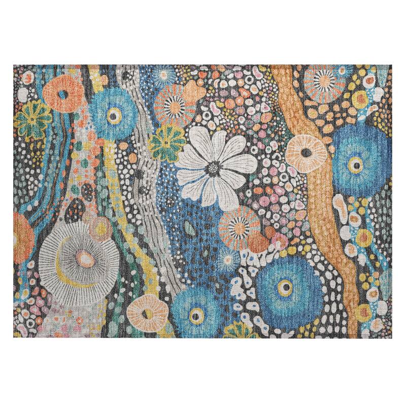 Machine Washable Indoor/ Outdoor Whimsy Floral Chantille Rug