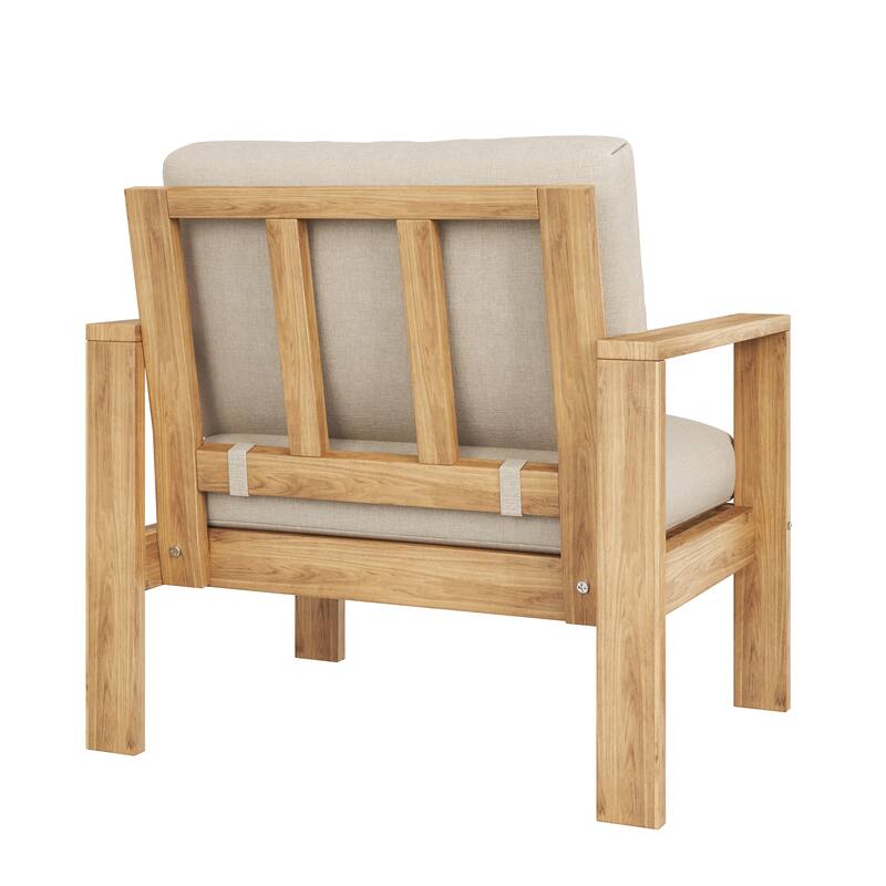 Outdoor Wood Patio Sofa Set with Water-Repellent Cushions, 3-Seater Sofa with Ottoman & Coffee Table