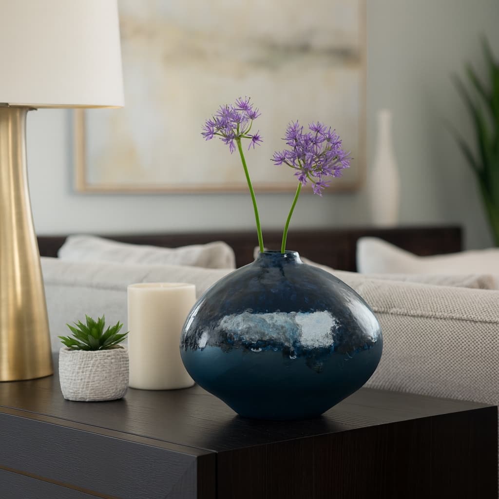 Decorative Vase - Blue Ceramic Finish Details