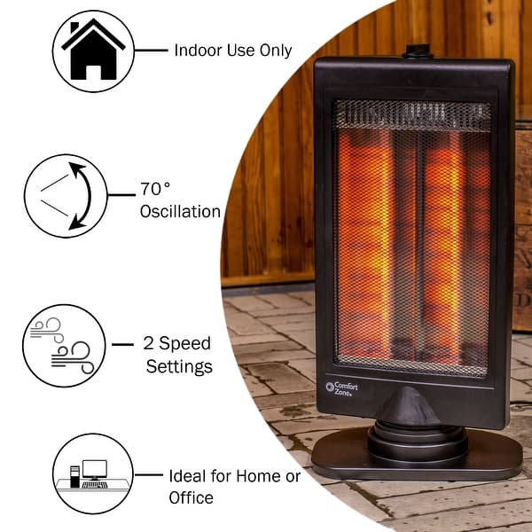 Shop Comfort Zone Czhtv9 Oscillating Electric Halogen Radiant Heater With Slimline Flat Panel Design Black Overstock 30120127