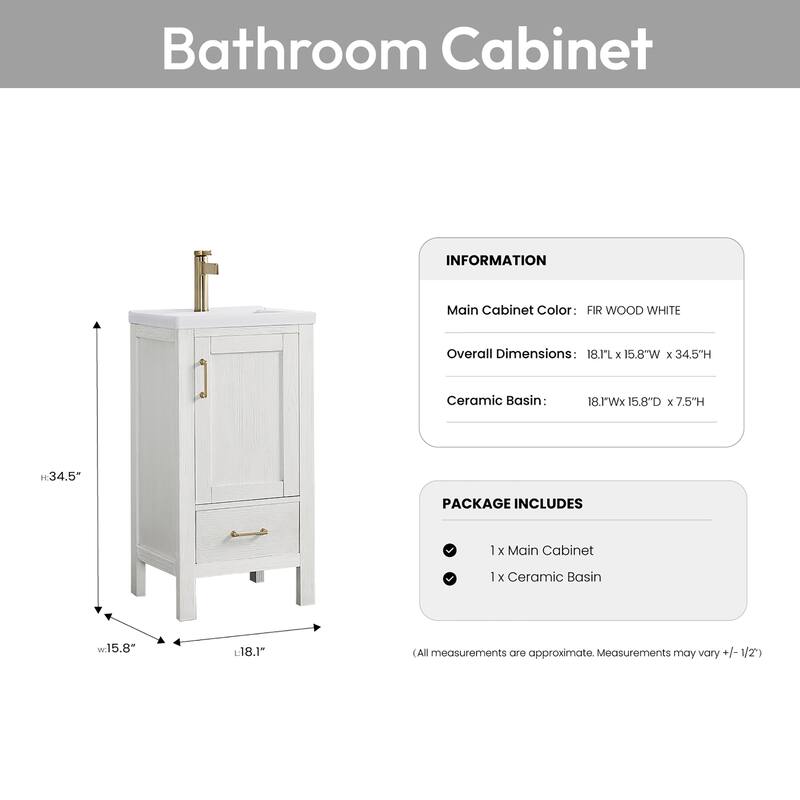 Gela Single Sink Bath Vanity with Drop-In Ceramic Basin without Mirror