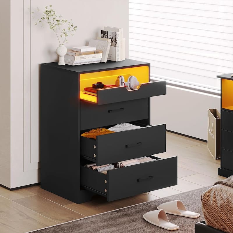 Dresser with LED Lights for Bedroom Double Dresser with 3/6 Drawers