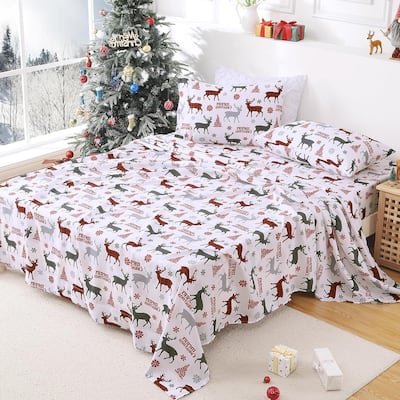 Christmas Red Boho Bed Sheets Set with 16 Inches Deep Pocket