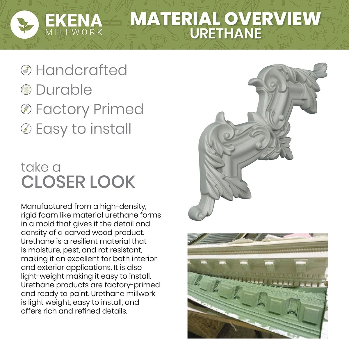 Ekena Millwork Caryn 2 in. D x 6.25 in. W x 96 in. L Polyurethane Crown Moulding