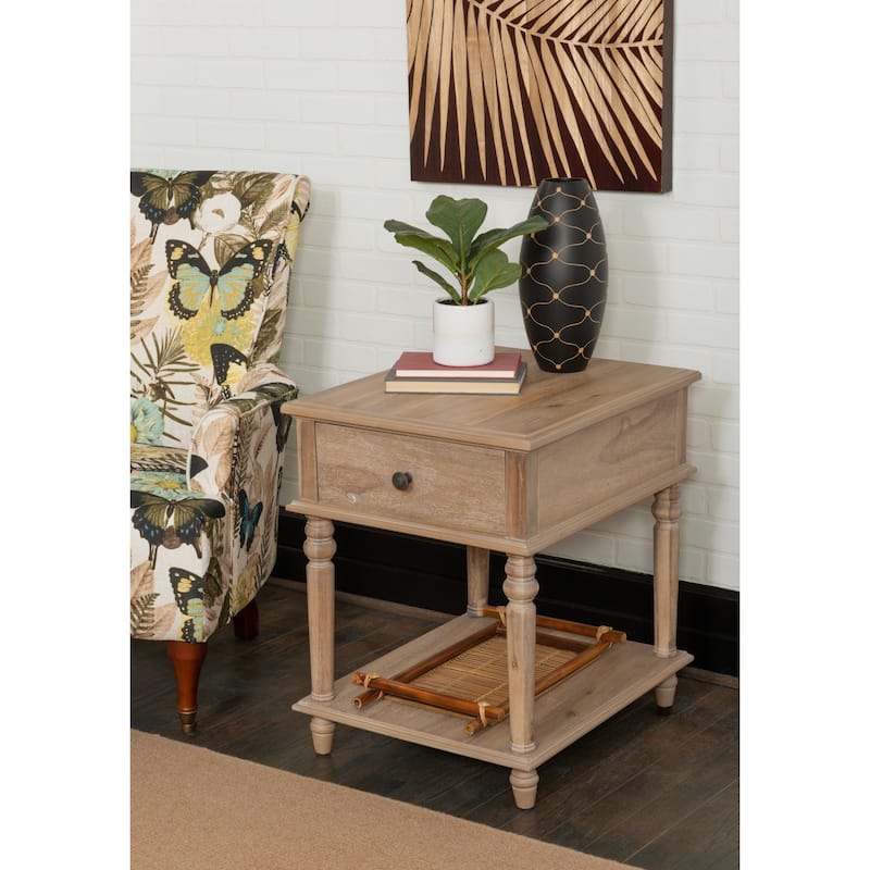 Wooden End Table with Storage Drawer - 26" - Brown