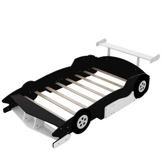 Black Full Size Wood Race Car-Shaped Platform Bed with Wheels