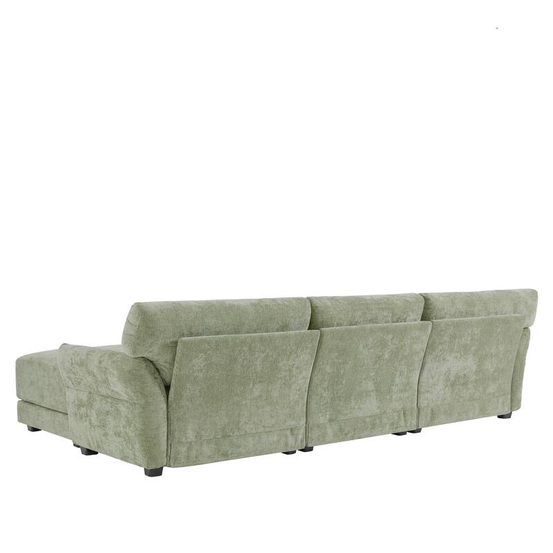 Modular Sectional Sofa Set with Petal Armrest Design External USB and Type-C Charger, Movable Ottoman, Chenille