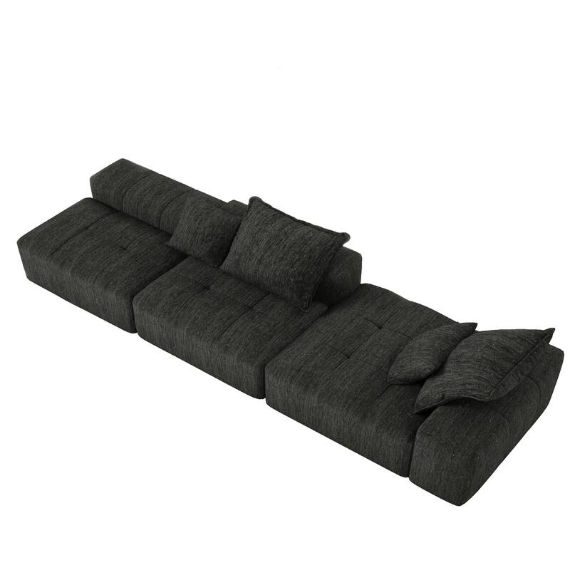 Oversized Modular Chenille Sectional Sofa with Ottoman, Chaise Lounge, 1 Armrest and 4 Pillows for Living Room