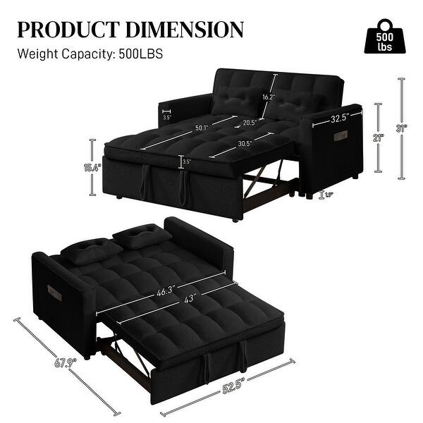 dimension image slide 6 of 10, Ouyessir 3 in 1 Multi-Functional Convertible Sleeper Sofa Bed