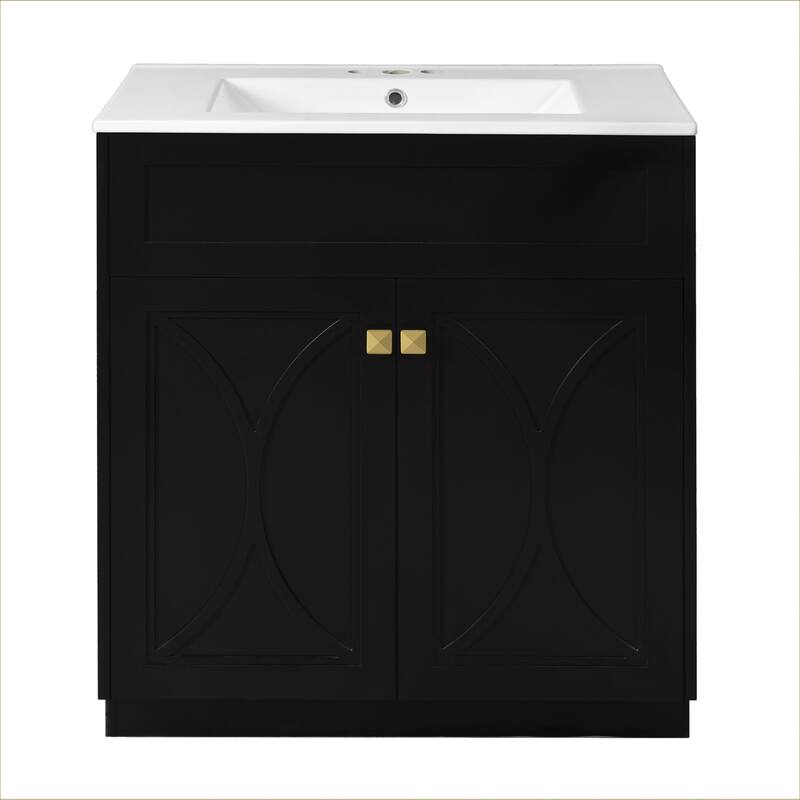 60"Bathroom Vanity with Ceramic Sink Combo, Modern Freestanding Storage Cabinet with Gold Handles, Soft Closing Doors