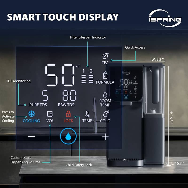 iSpring RCD100HCG Hot & Cold Reverse Osmosis System Countertop, Alkaline RO Water Filter Dispenser