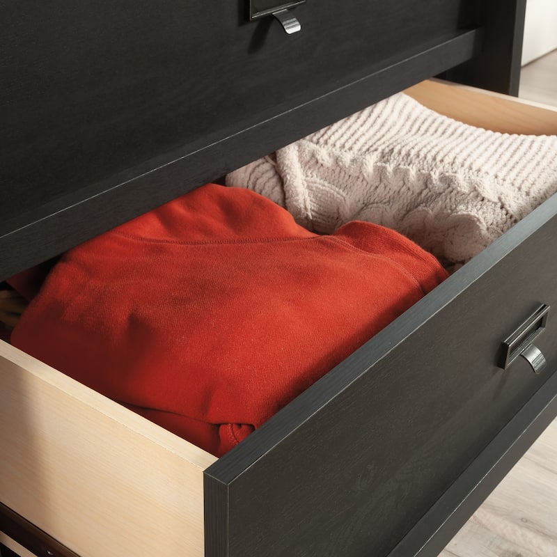 Wood 4-Drawer Chest with Workspace Design, Black