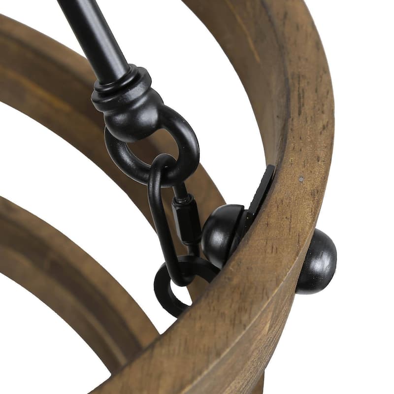 Farmhouse 5-Light Wood Drum Rustic Chandelier for Kitchen Island Dining Room - D 18" x H 25"