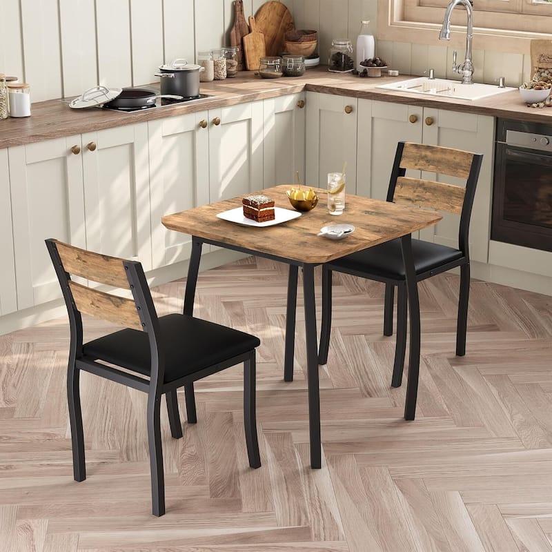 3-Piece Kitchen Small Dining Table Set for Small Spaces, Kitchens & Dining Rooms - Brown