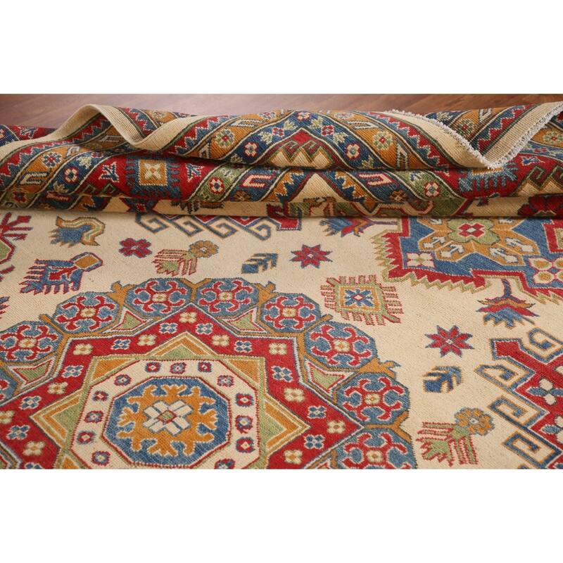 Geometric Kazak Rug Hand-Knotted Bedroom Wool Carpet - 8'11"x 11'8"
