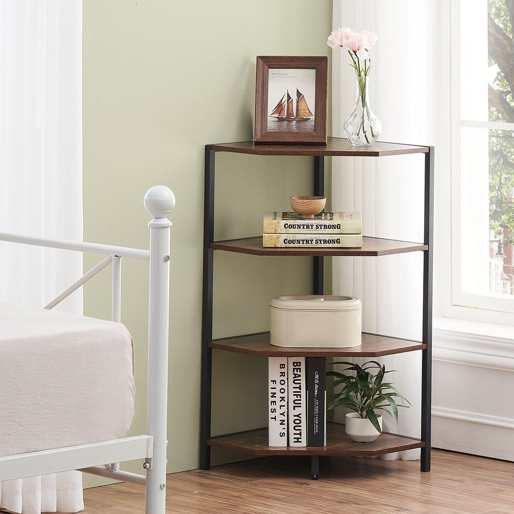 VECELO 4-Tier Triangle Corner Bookshelf & End Table 31" Multi-Functional Living Room Storage shelf