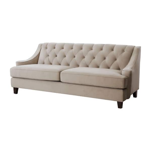 Shop Abbyson Claridge Taupe Velvet Fabric Tufted Sofa Overstock 9556549