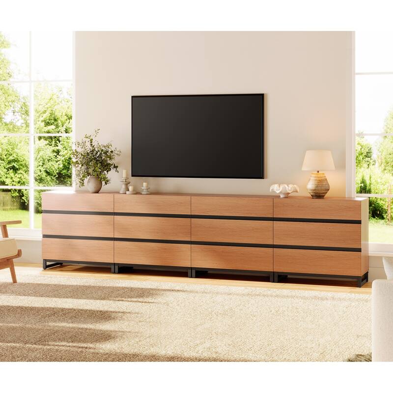 WAMPAT Modern TV Stand with Drawers and Metal Base - 4 PCS - Mocha