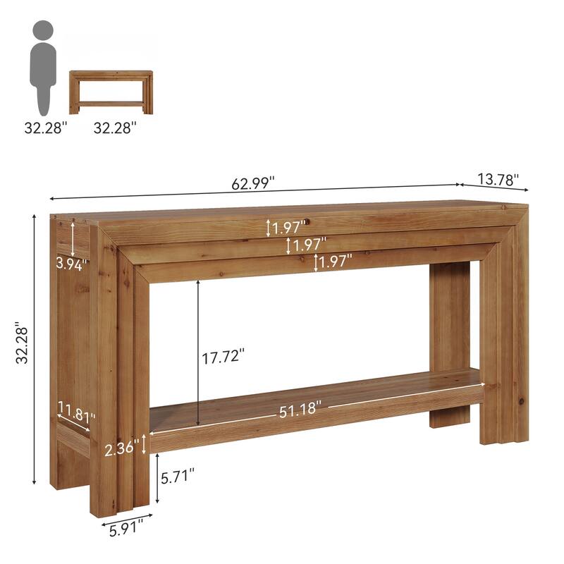 63-Inch Farmhouse Entryway Table, Solid Wood Console Tables
