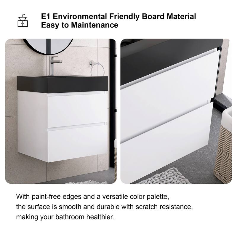 Floating Bathroom Vanity with Black Solid Surface Top