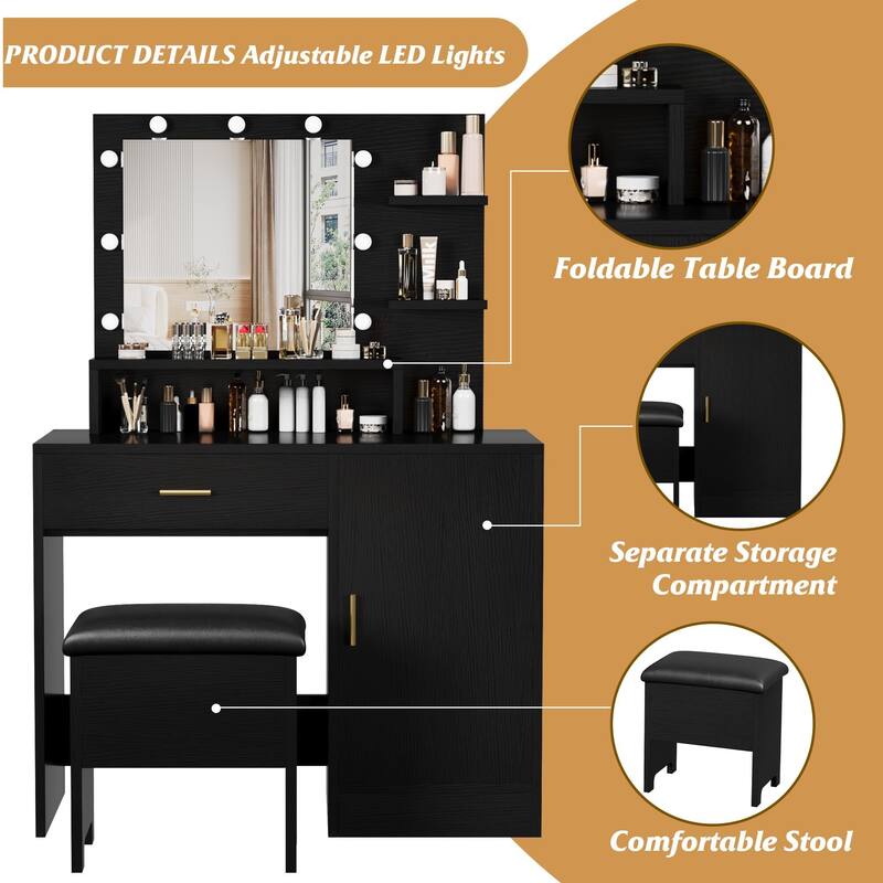 Makeup Vanity Desk with Mirror & 9 LED Light Bulbs