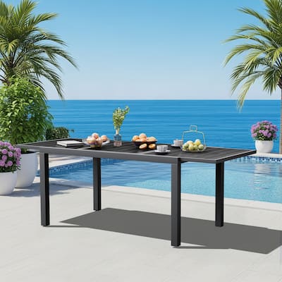 Extendable Outdoor Dining Table with HDPE Top and Aluminum Legs Weather Resistant