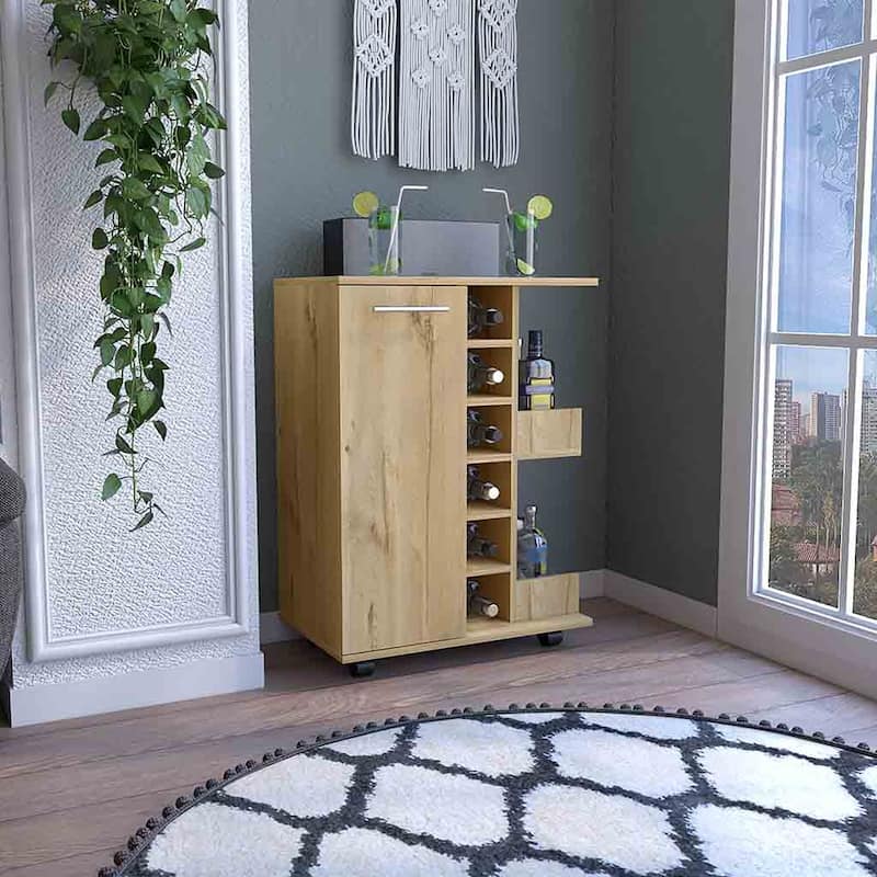 Bar Cart Wells And Four Casters With Six Wine Cubbies
