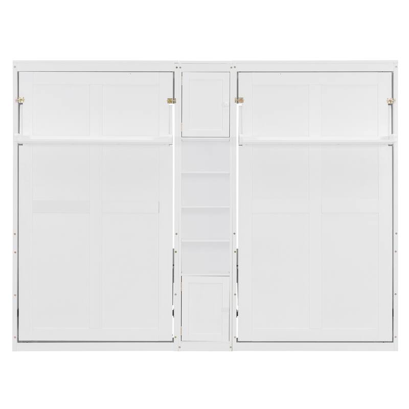 Dual Twin Wall Murphy Beds with Storage - Space-Saving Cabinet & Shelves, Fold Down Bed