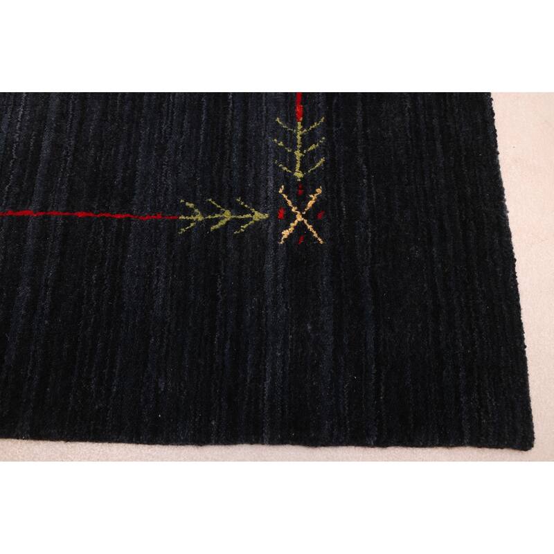 ECARPETGALLERY Hand Loomed Kashkuli Gabbeh Dark Navy Wool Rug - 5'0 x 7'10