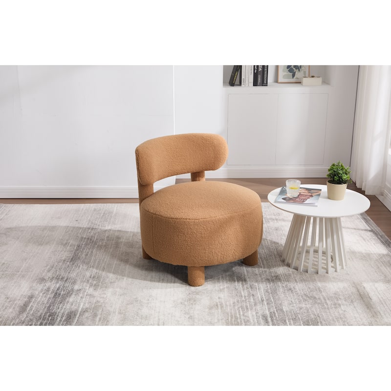 Teddy Fabric Armless Accent Chair Curved Backrest Solid Wood Legs Living Room Bedroom