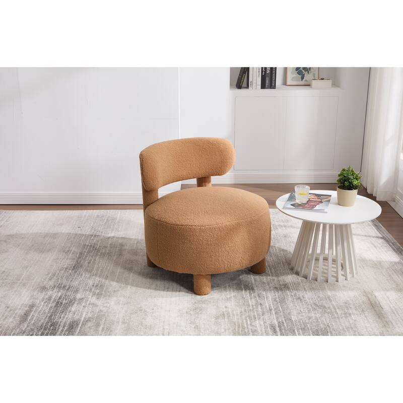 Teddy Fabric Armless Accent Chair With Curved Backrest And Solid Wood Legs Upholstered Chair Slipper Side Chair