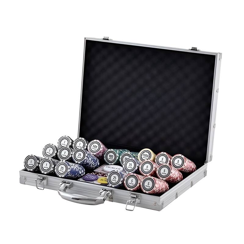 Multicolor PS Plastic Poker Chip Set, 500pcs with Aluminum Case and Cards - 15.2” L x 11.2” W x 2.5” H