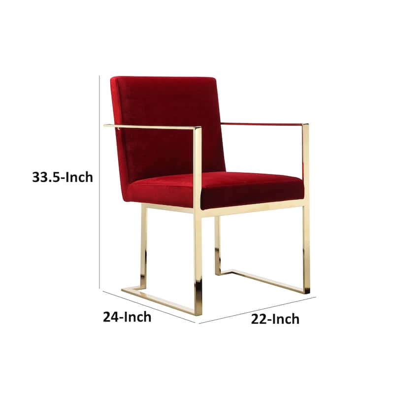 Boly 22 Inch Dining Side Chair Armchair, Maroon Velvet, Gold Steel Frame