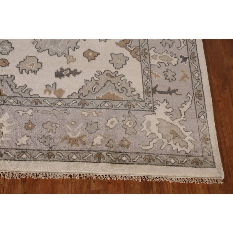 Ivory Oushak Indian Area Rug Hand-Knotted Wool Carpet - 8'1" x 9'11"