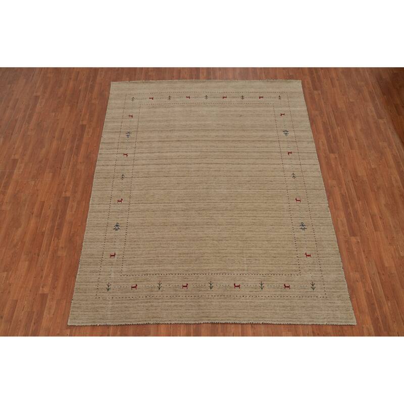 Hand Knotted Oriental 100% Wool Carpet Tribal Tribal Beige & Ivories Gabbeh Area Rug - 9' 9'' X 7' 10''