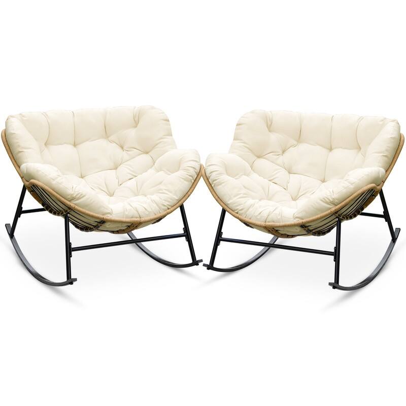 FINCATI Indoor Deep-seating Rocking Papasan Chair, Rocking Chair Outdoor, 450 lbs Outdoor Rocking Chair, Oversized Rocker Chair