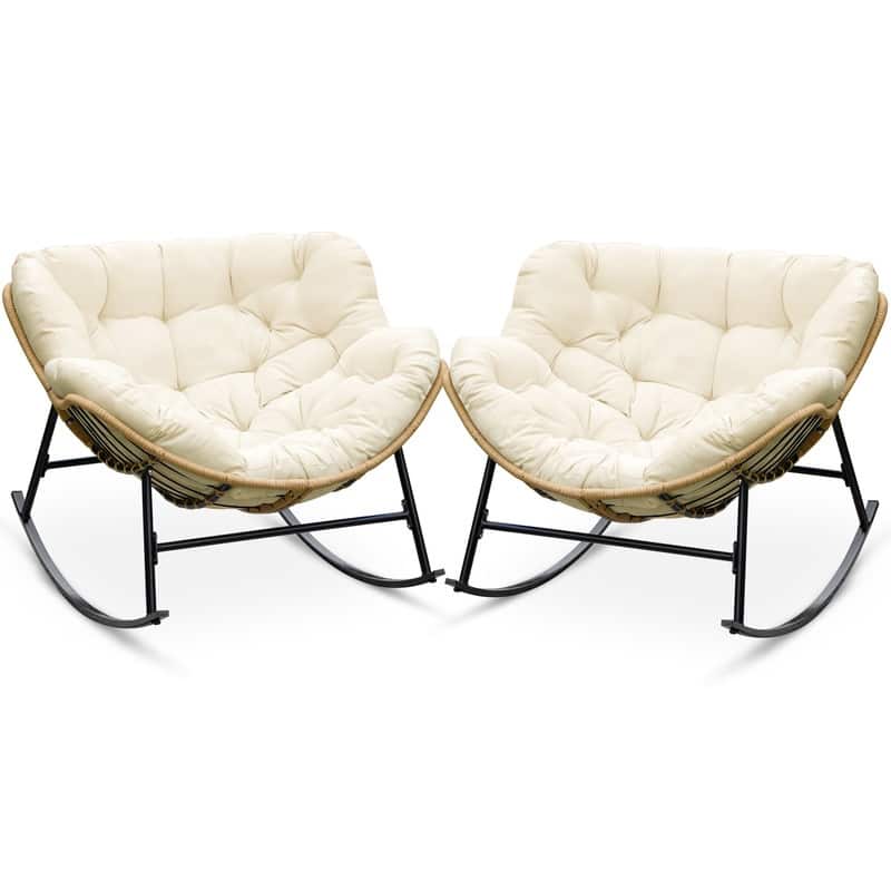 FINCATI Outdoor Rocking Papasan Chair, Rocking Chair Outdoor, 450 lbs Indoor Oversized Rocking Papasan, Comfy Rocking Egg Chair
